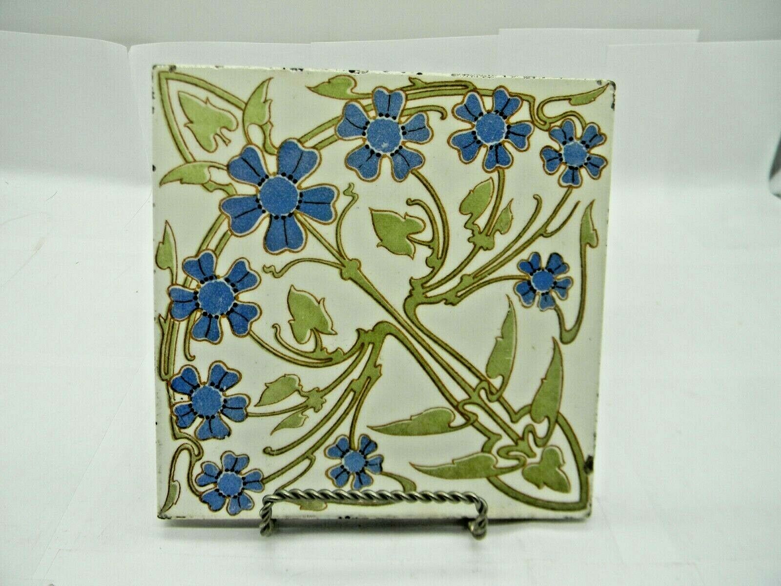Boch Freres La Louviere Art Tile Art Nouveau Antique Ceramic 6" Square