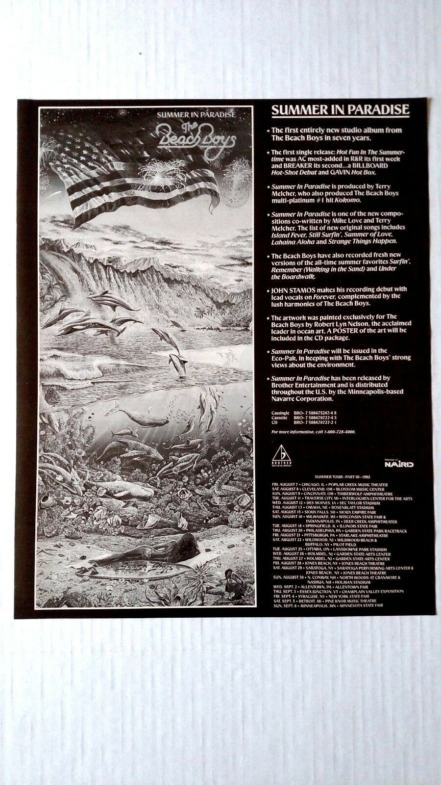 Beach Boys    "summer In Paradise"  1992  Rare Original Print Promo Poster Ad