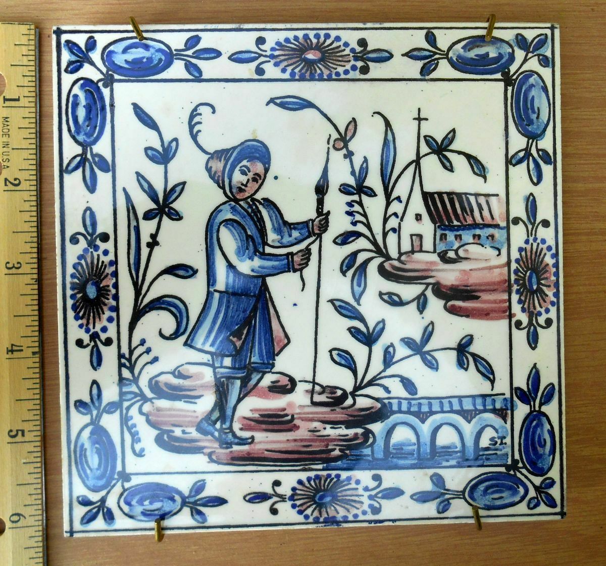 Outeiro Agueda Portugese Ceramic Tile 6 X 6 X 3/16 Medieval Style Hand-painted