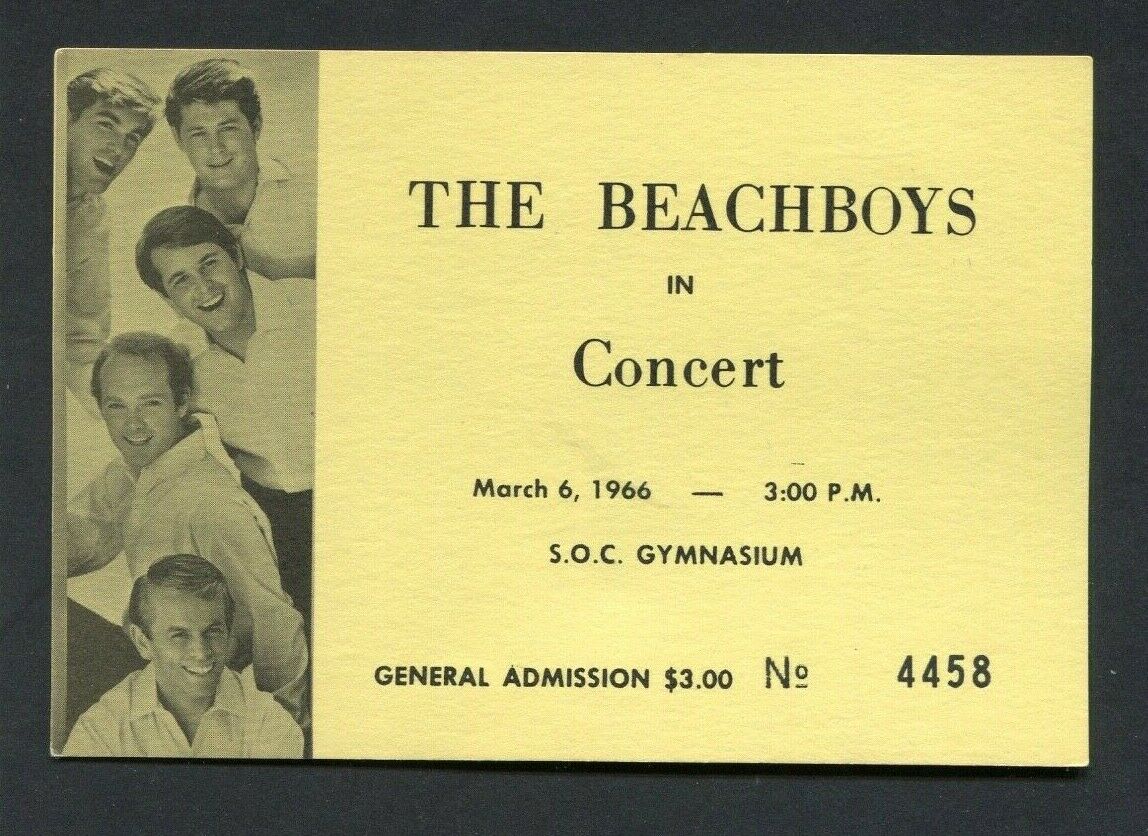 Original 1966 Beach Boys Concert Ticket Stub Soc Gymnasium Oregon Surfin' Usa