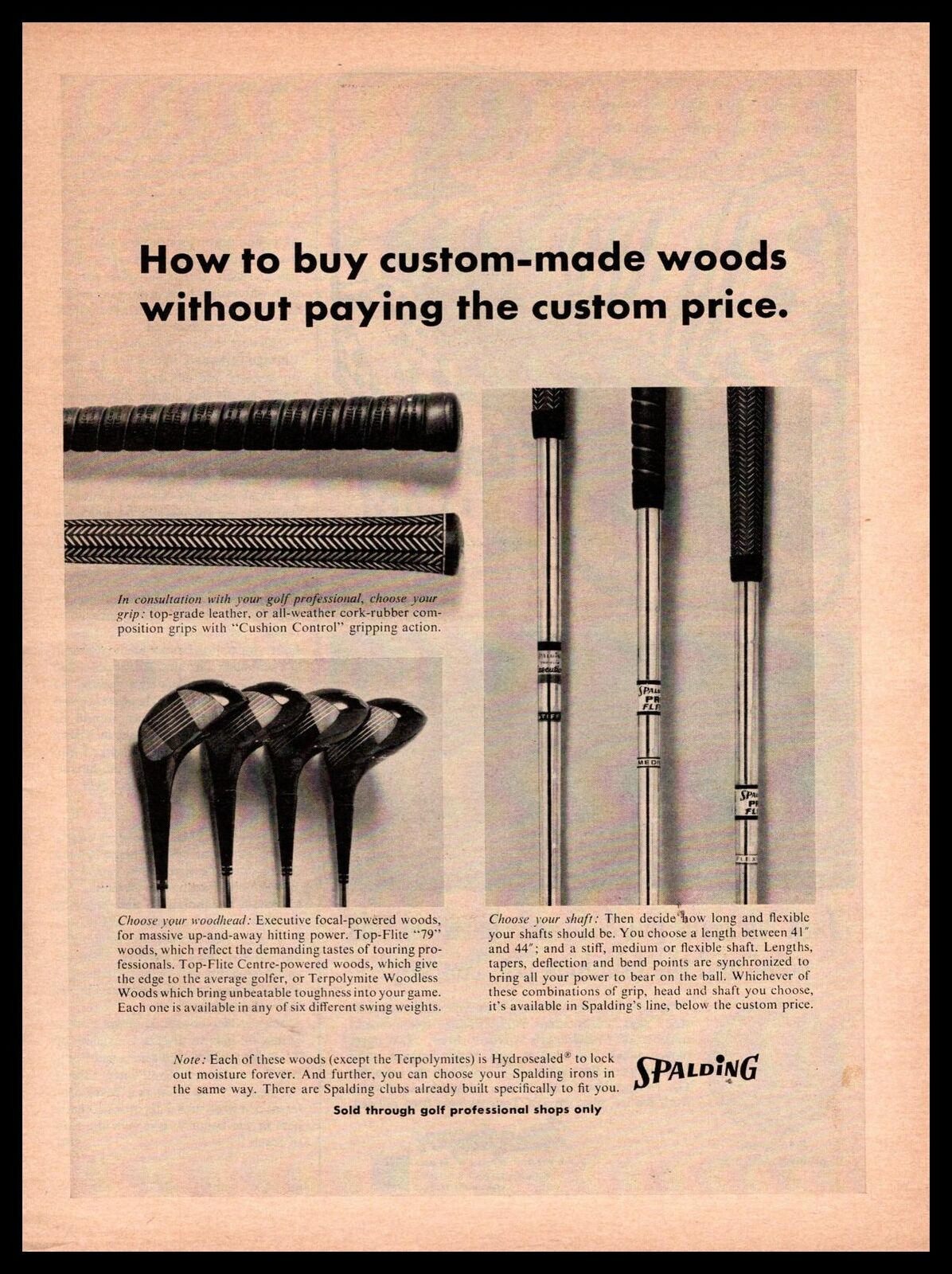 1964 Spalding Top-flight "79" Centre-powered Woods Golf Clubs Vintage Print Ad
