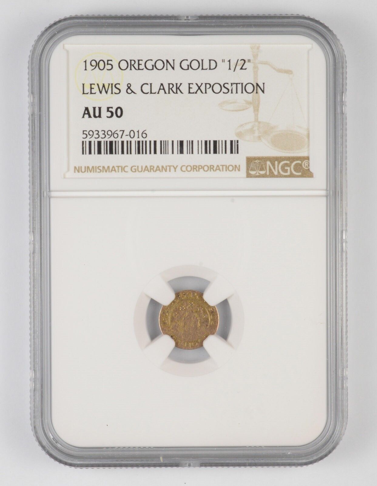 Au50 1905 Lewis & Clark Exposition 1/2 Oregon Gold Token - Graded Ngc *1660