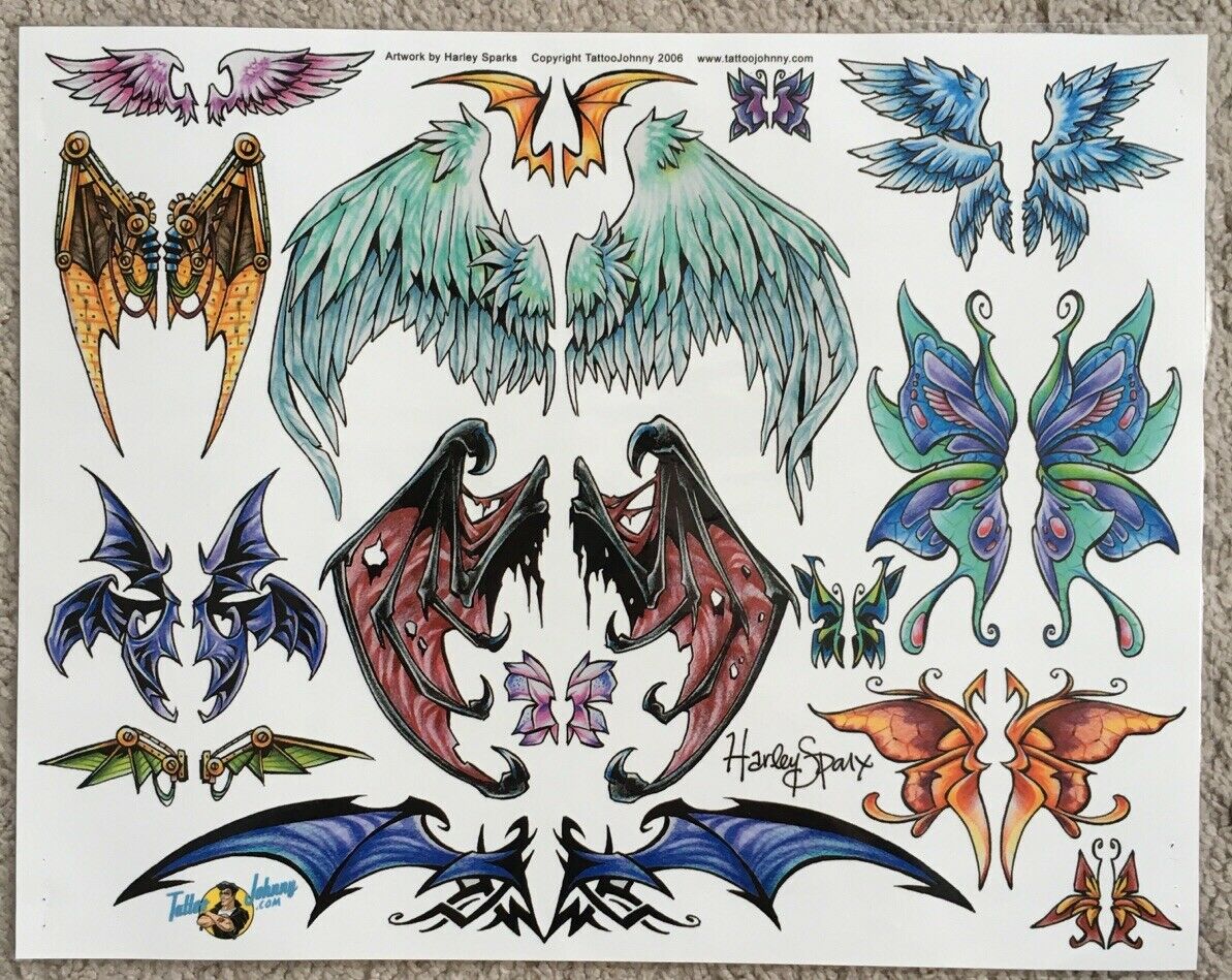 Tattoo Studio Shop Flash Single By Harley Sparks Angel Wings Fairy 11"x14" Print