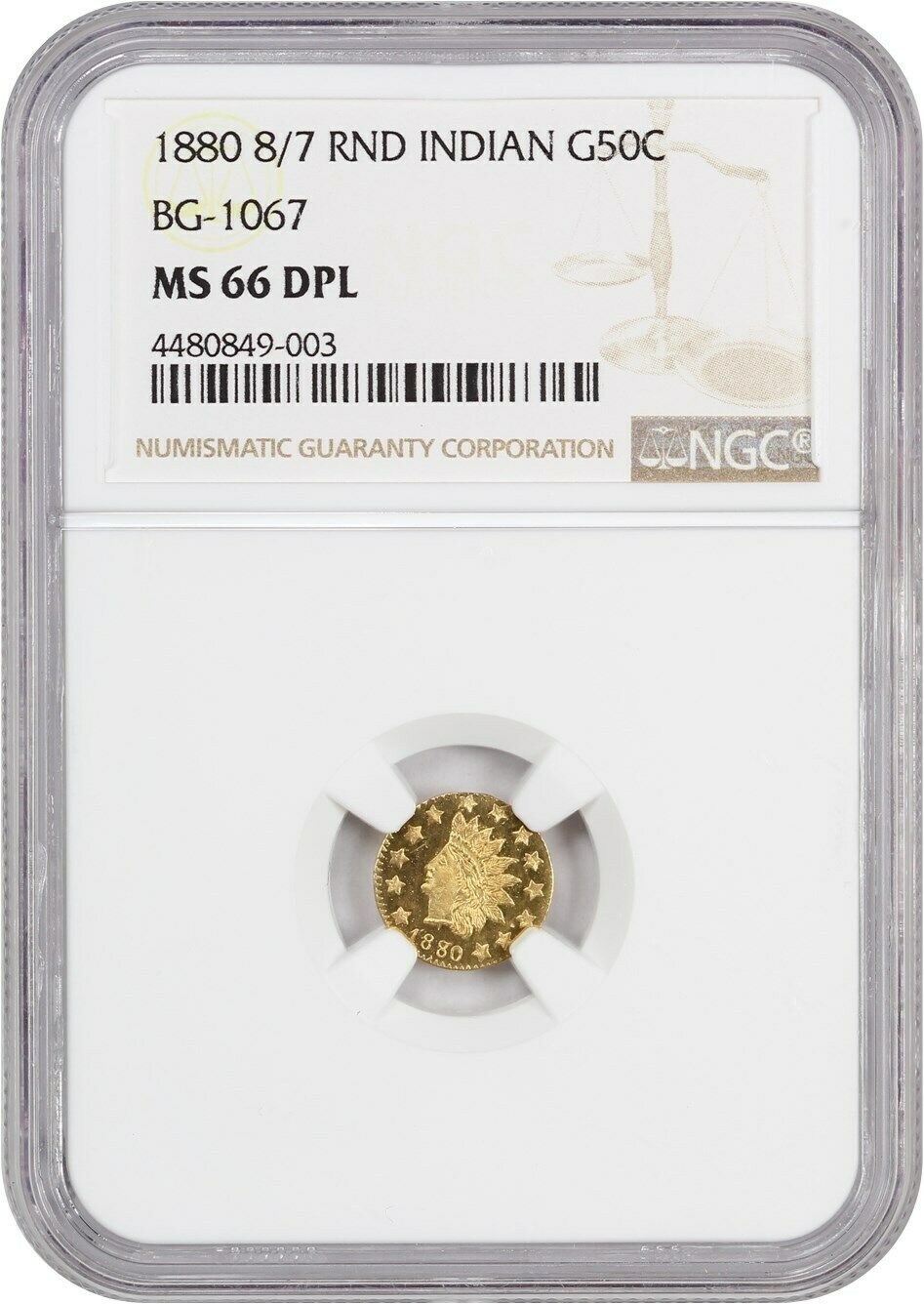 1880/70 Cal. Gold 50c Ngc Ms66 Dmpl (bg-1067) - California Fractional Gold