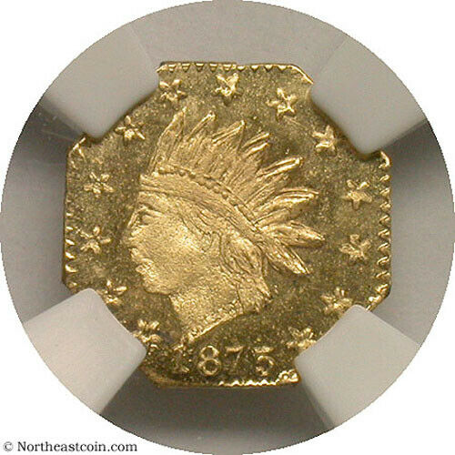 1875 California Fractional Gold 25c Octagonal Indian Bg-784 Ngc Ms66 Pl