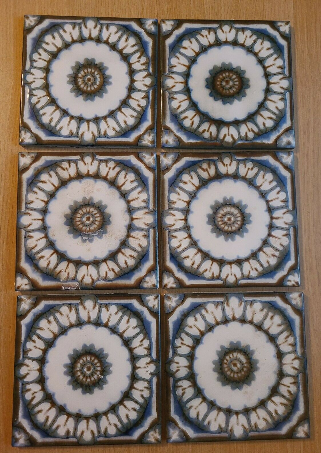 6 Vintage Kaneki Japan Ceramic Tile 6" X 6"