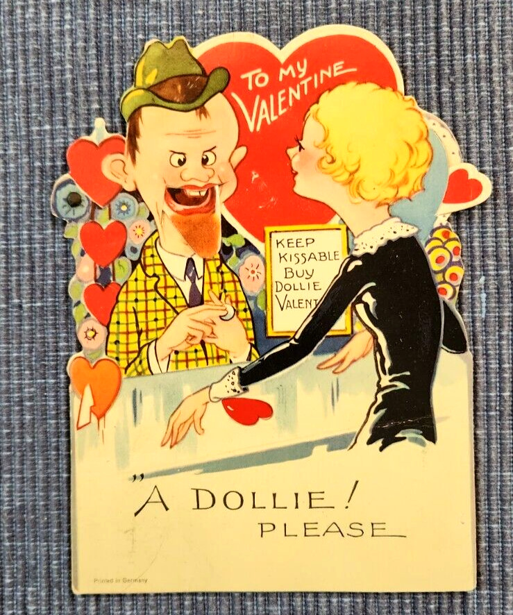 Vtg  Mechanical Scary Man With Moving Wagging Chin Valentine Card Germany