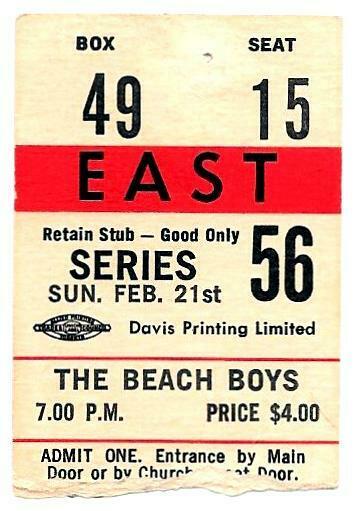 The Beach Boys - Original Ticket 1965 - Toronto - Canada!