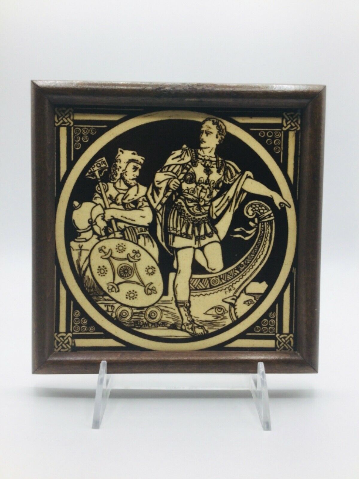 Antique Mintons China Works England Stoke On Trent Roman Soldiers Ceramic Tile