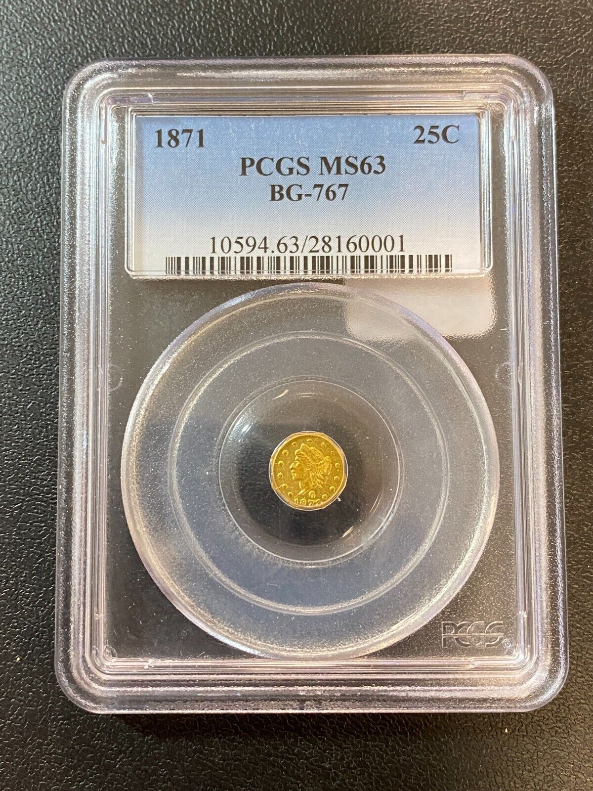 1871 California Gold Twenty Five Cents Pcgs Ms-63 - Fractional Gold - Slab - 25c