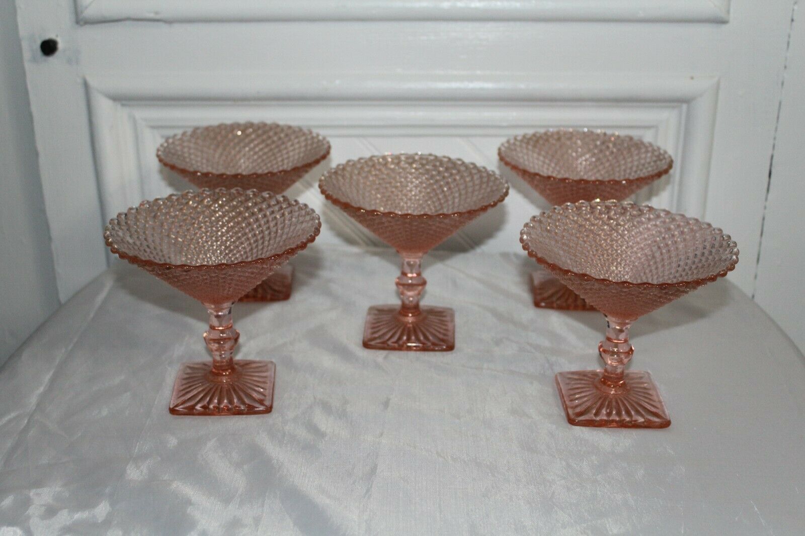 Lot Of 5 Anchor Hocking Miss America Pink Depression Glass Footed Compote