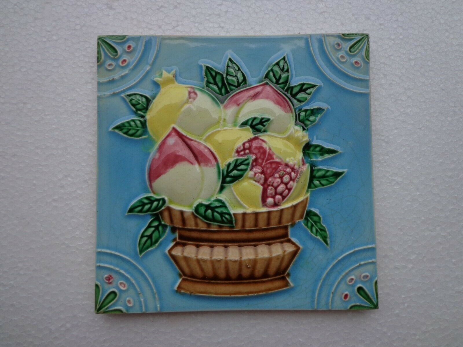 Art Decorative Fruits Design Majolica Ceramic Tiles Japan Made 1 Piece 6x6 Inch