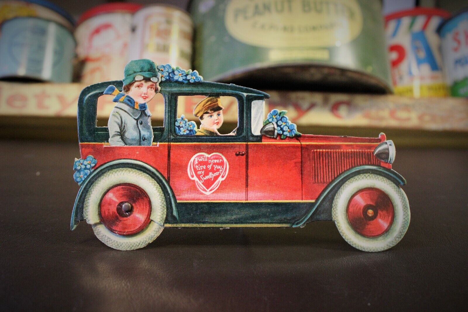 Automobile Moving Motion Model A Valentines Day Card Display Gas Oil Sign Can