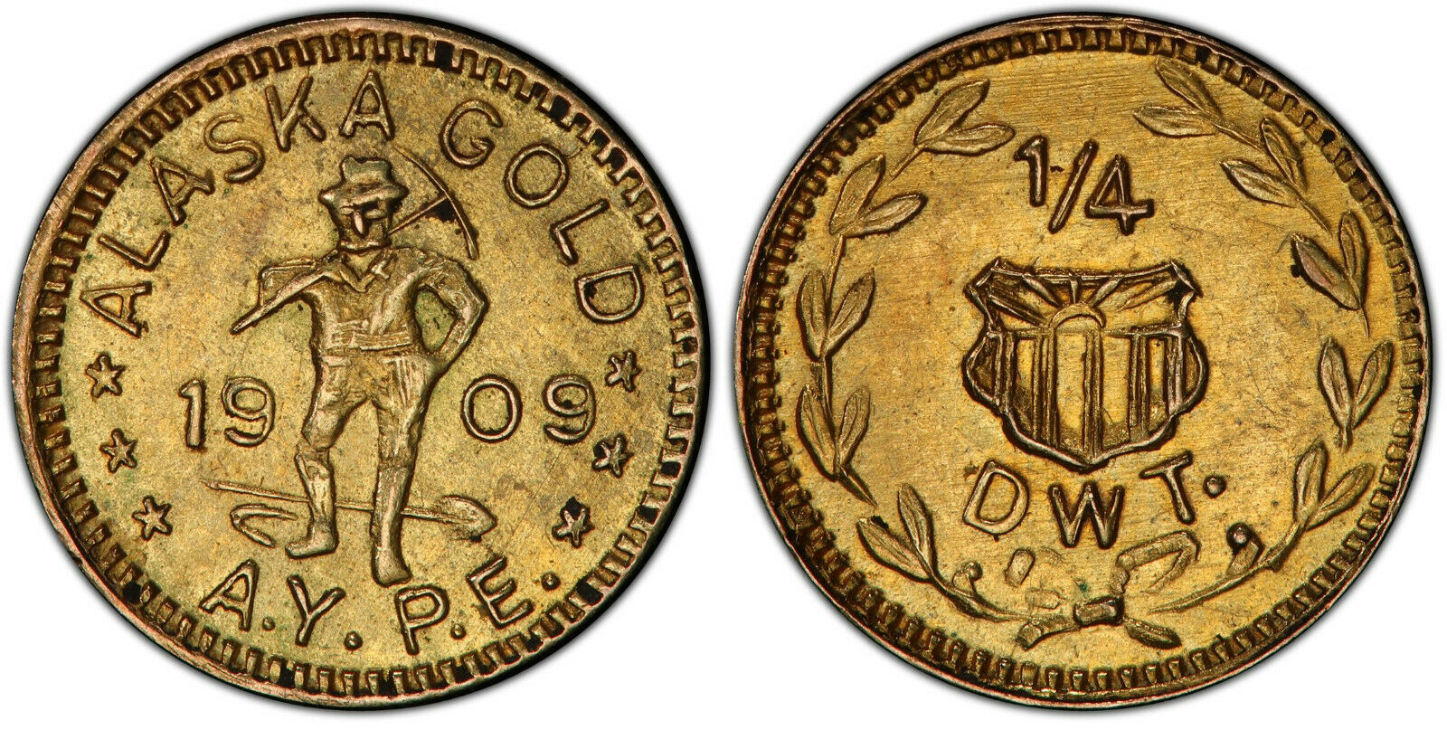1909 Pcgs Ms62 Alaska Gold 1/4 Pw X-tn2 **fantastic Specimen!** 44687