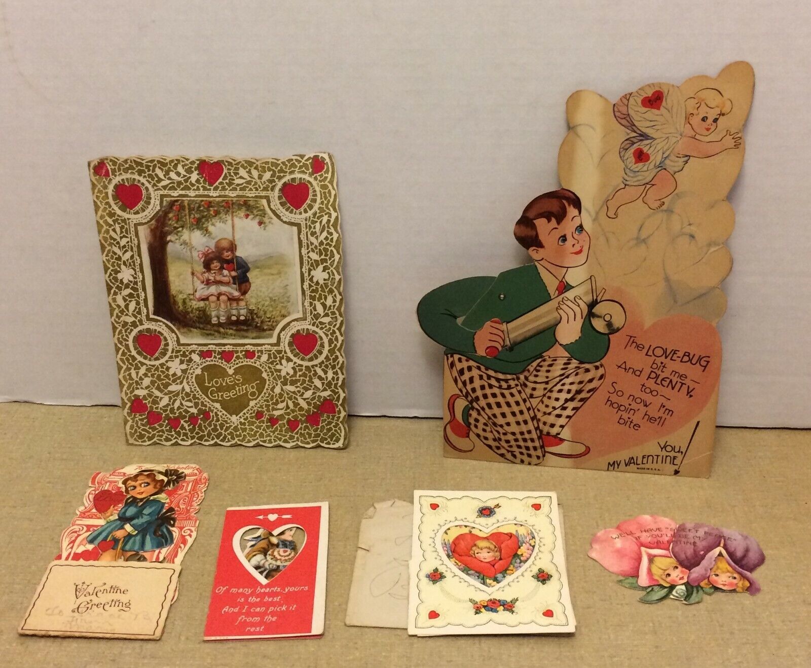 Lot Of 6 Vintage 1920s Valentine's Day Cards Mechanical Embossed