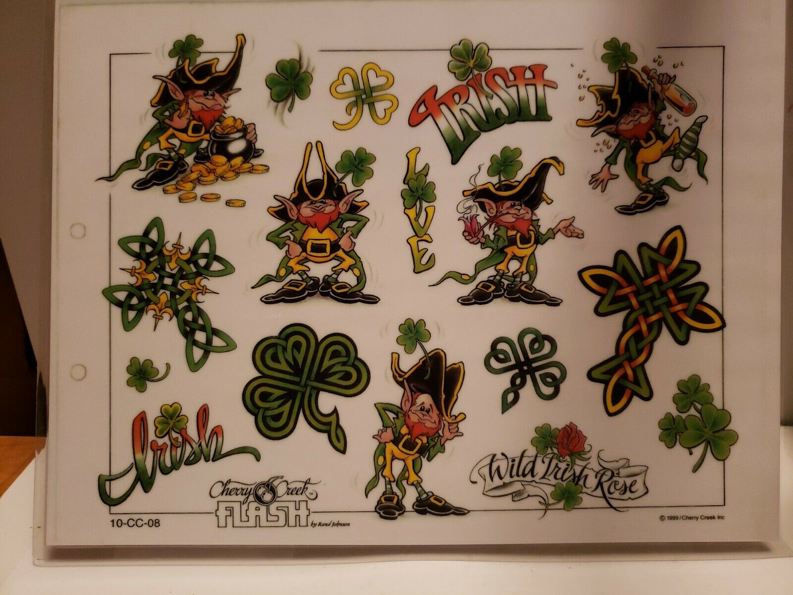 Tattoo Flash Art Leprechaun St Patrick 11" × 8" Laminated Copy Tattoo Ideas Bnx4