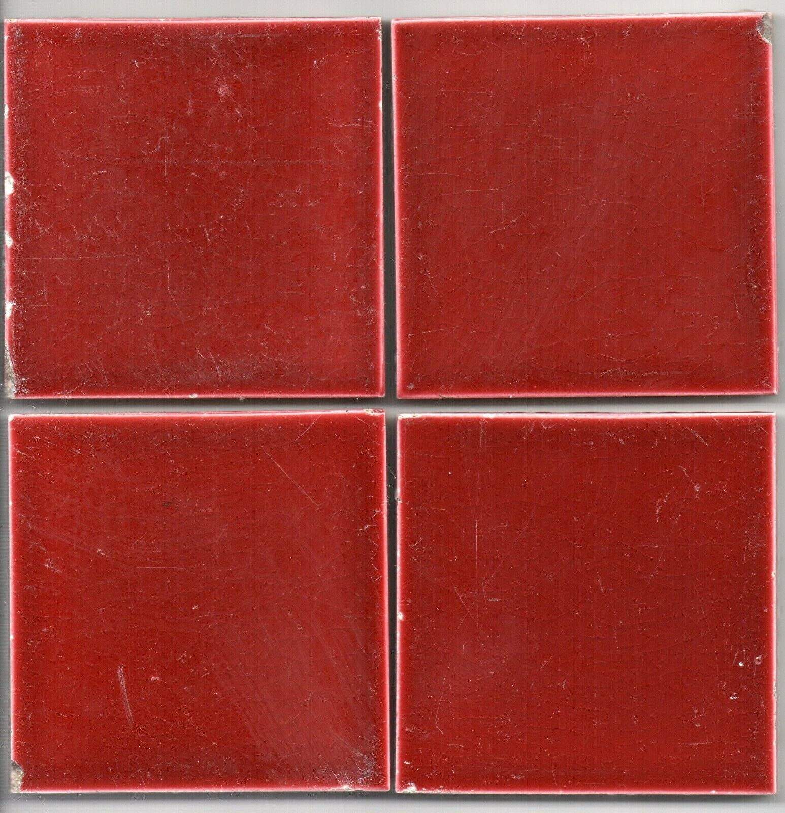 Red Burgundy Original Antique Reclaimed Field Tile Set Of 4 3'x3'