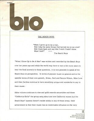 The Beach Boys Official Press Kit Bio, 1975, Rare! Reprise Records, Brian Wilson