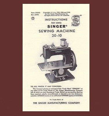 Singer 20 Toy Child Sewhandy Sewing Machine Manual Instructions 20-10 (1948)
