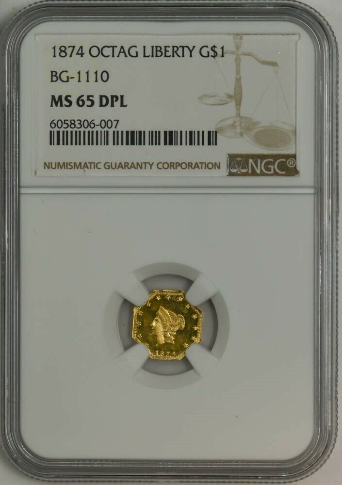 1874 California Fractional Gold $1 Octag Liberty Bg-1110 Ms65 Dpl Ngc 944639-7